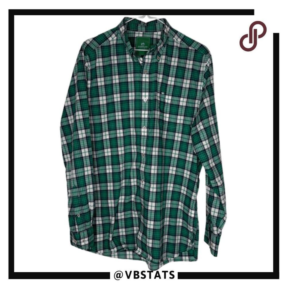 Southern Tide Men's Club Plaid Button Down Shirt Green White Size Medium